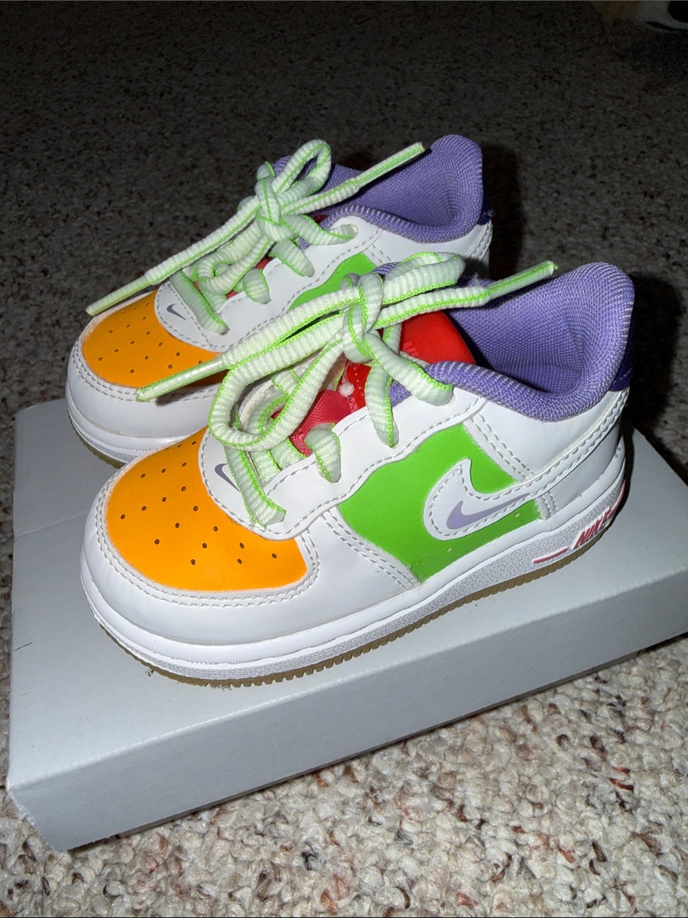 Nike Air Force Sneakers in White, Orange, Green & Purple
